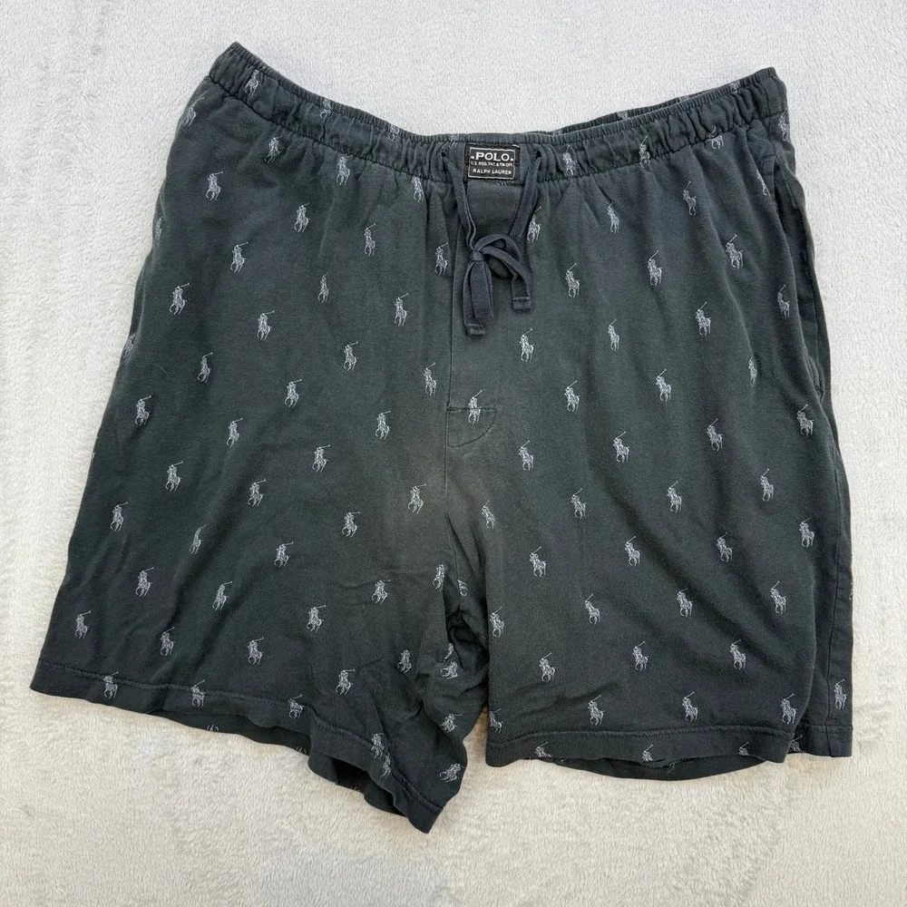 Polo Ralph Lauren Pajama Shorts Mens Large Black Pony Print Sleepwear Loungewear